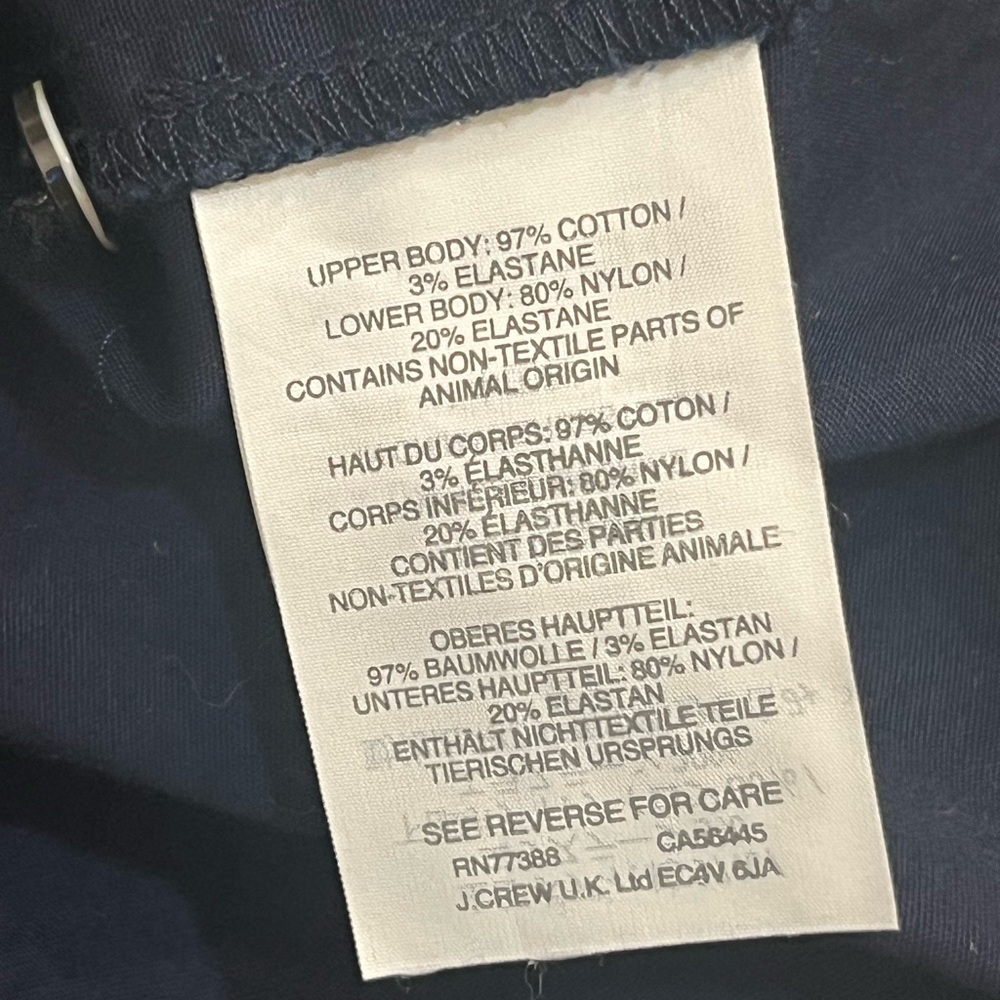 J.Crew Navy Button-Front Bodysuit Size 6 Band Collar Mixed Media Stretch Bottom - Picture 9 of 11